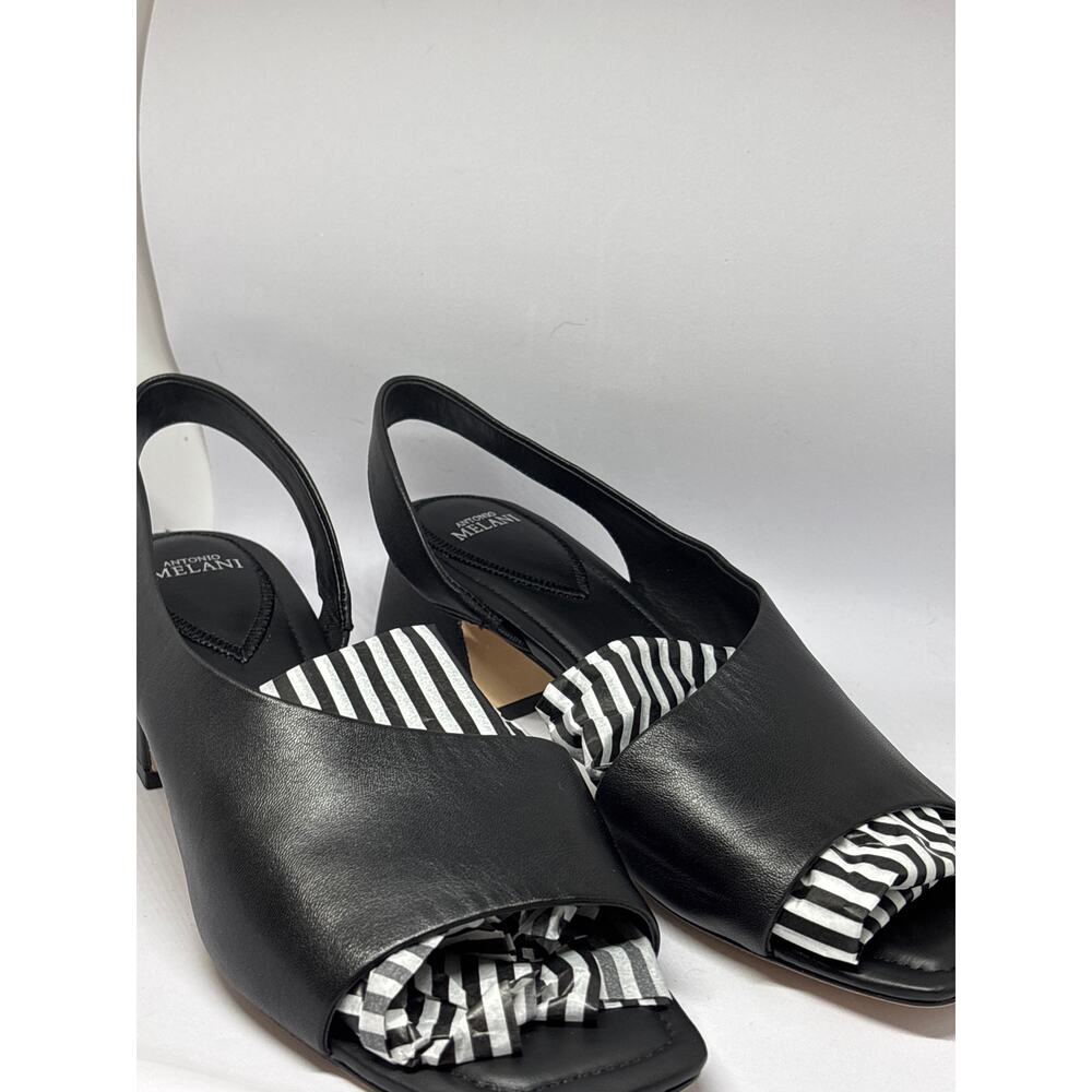 Antonio Melani Black Calista Block Heel Slingback Open Toe Sandal Women's 9M